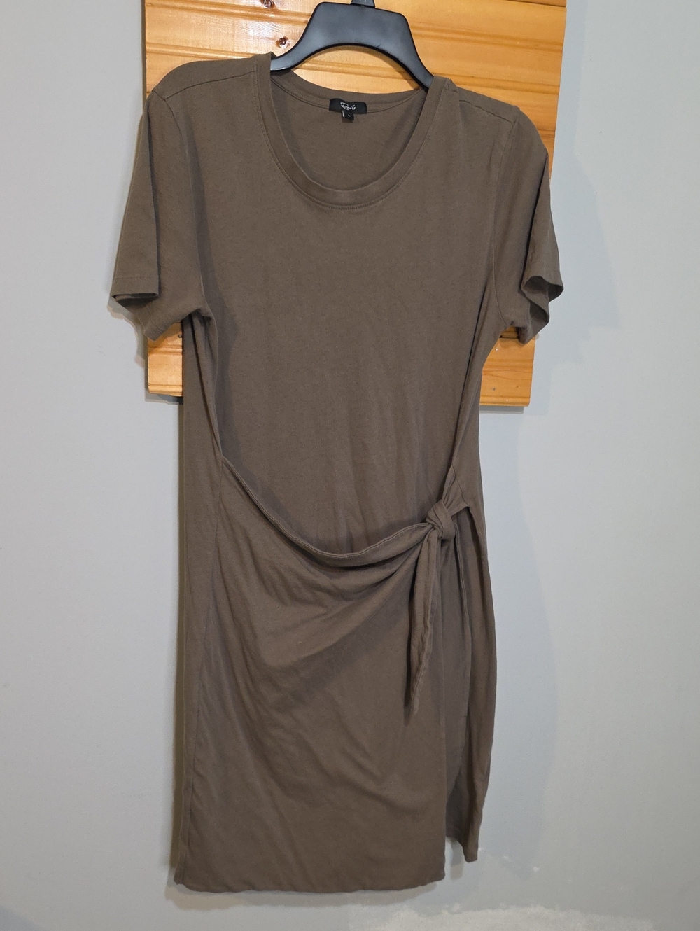 Rails Brown Olive T-Shirt Dress Side-Tie Short Sleeve Size L Casual
